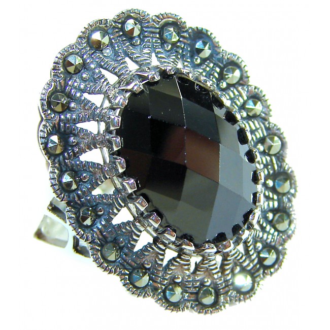 Roxanna - Huge 12.5 carat Black Onyx .925 Sterling Silver handcrafted ring; s. 8