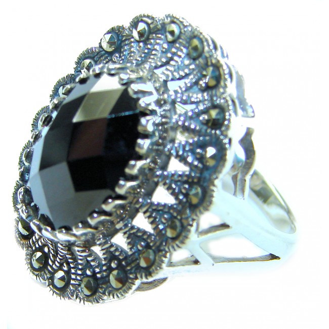 Roxanna - Huge 12.5 carat Black Onyx .925 Sterling Silver handcrafted ring; s. 8