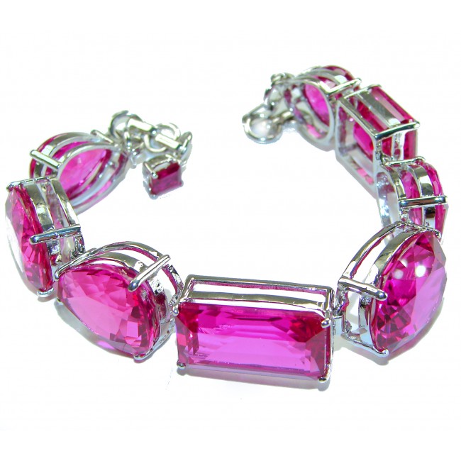 Luxurious 140.4 carat Fuchsia Pink Sapphire .925 Sterling Silver handcrafted Bracelet