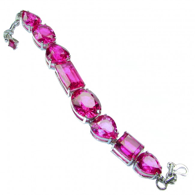 Luxurious 140.4 carat Fuchsia Pink Sapphire .925 Sterling Silver handcrafted Bracelet