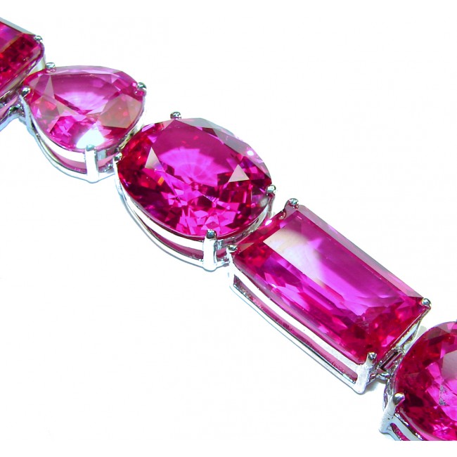 Luxurious 140.4 carat Fuchsia Pink Sapphire .925 Sterling Silver handcrafted Bracelet
