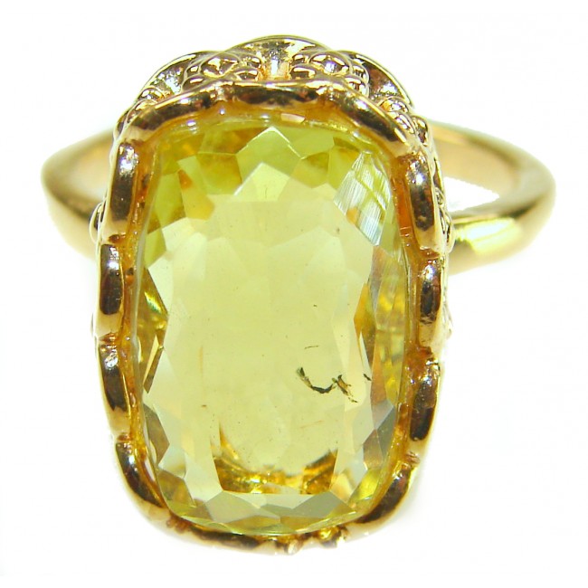 18.8 carat Genuine Lemon Quartz 14K Gold over .925 Sterling Silver handcrafted ring size 8 - Lemon quartz ring close-up, 18.8 carat set in 14K gold over sterling silver.