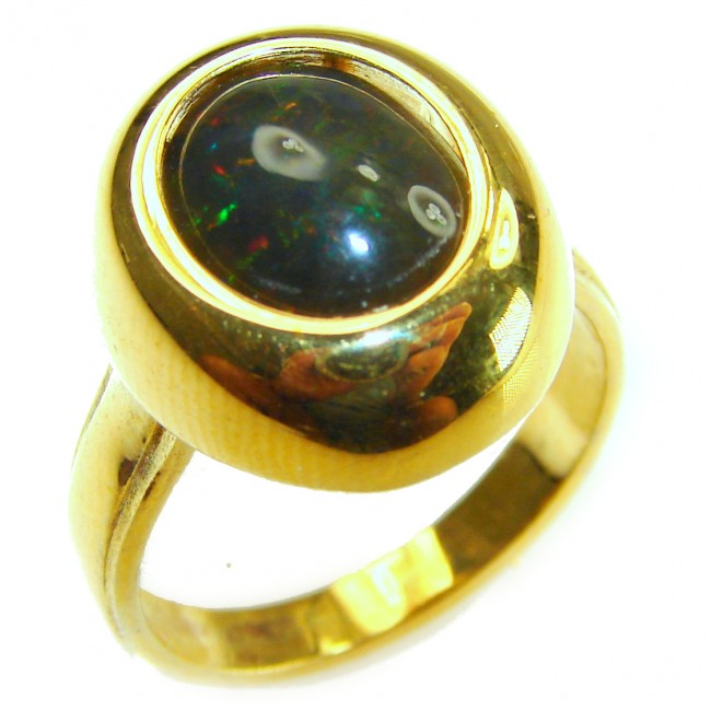 Authentic 11.2ct Black Opal 14K gold over .925 Sterling Silver brilliantly handcrafted ring s. 7 1/4