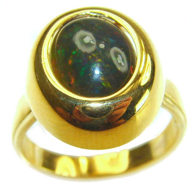 Authentic 11.2ct Black Opal 14K gold over .925 Sterling Silver brilliantly handcrafted ring s. 7 1/4