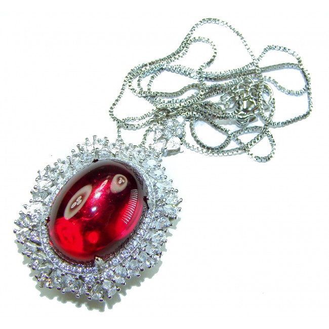 Red Cascade 37.2 carat Star Ruby .925 Sterling Silver .925 Sterling Silver Statement Necklace - Close-up of Red Cascade 37.2 carat Star Ruby in silver setting.