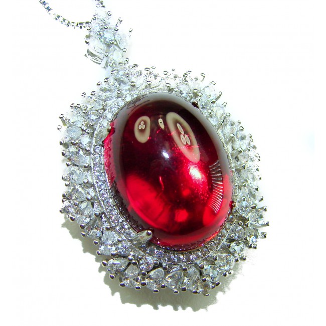 Red Cascade 37.2 carat Star Ruby .925 Sterling Silver .925 Sterling Silver Statement Necklace - Close-up of Red Cascade 37.2 carat Star Ruby in sterling silver setting