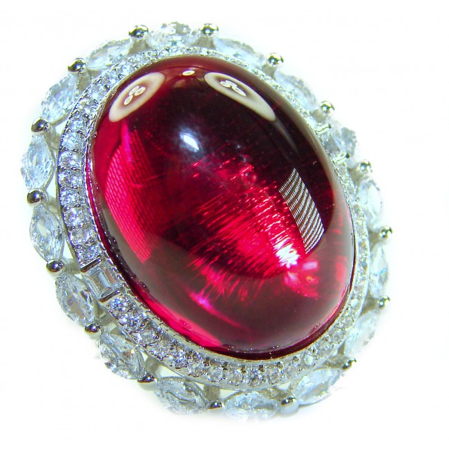 Bella Rosa Genuine 28.5 CARAT Star Ruby .925 Sterling Silver Large Statement Ring size 7 - Close-up of Bella Rosa 28.5 carat star ruby sterling silver ring