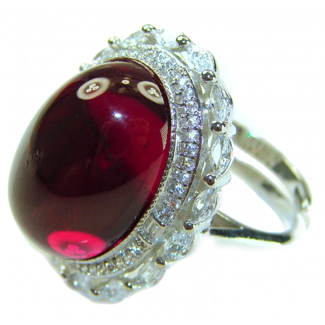 Bella Rosa Genuine 28.5 CARAT Star Ruby .925 Sterling Silver Large Statement Ring size 7 - Close-up of Bella Rosa 28.5 carat star ruby ring in sterling silver