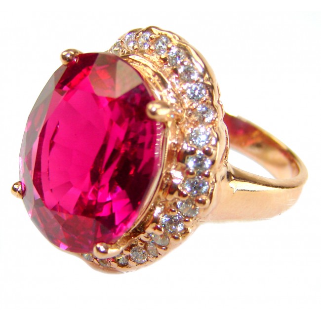 Bella Rosa Natural 18.8 carat Pink Tourmaline .925 Sterling Silver dipped in 22K Rose Gold handmade Statement Ring size 5