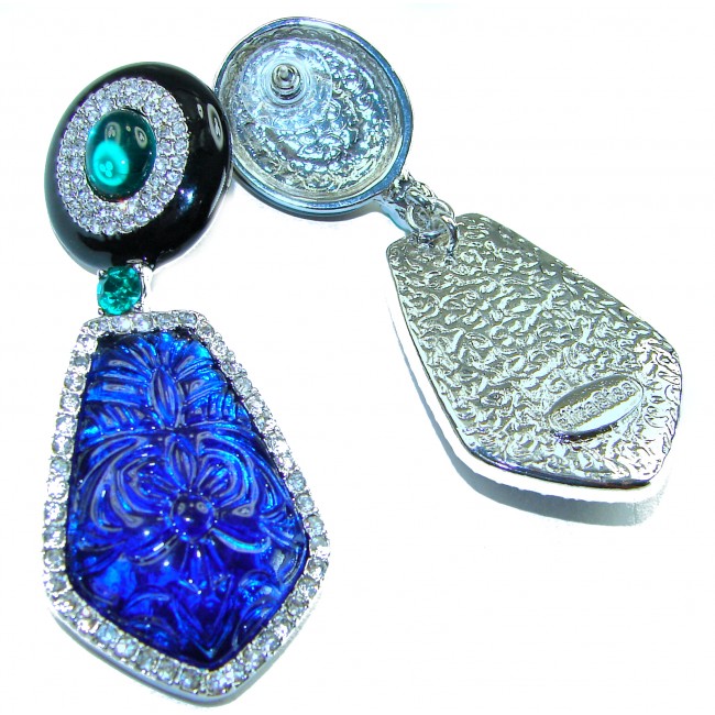 Art Deco - Very Unique 82.5 carat Blue Crystal .925 Sterling Silver handcrafted earrings - photo 2