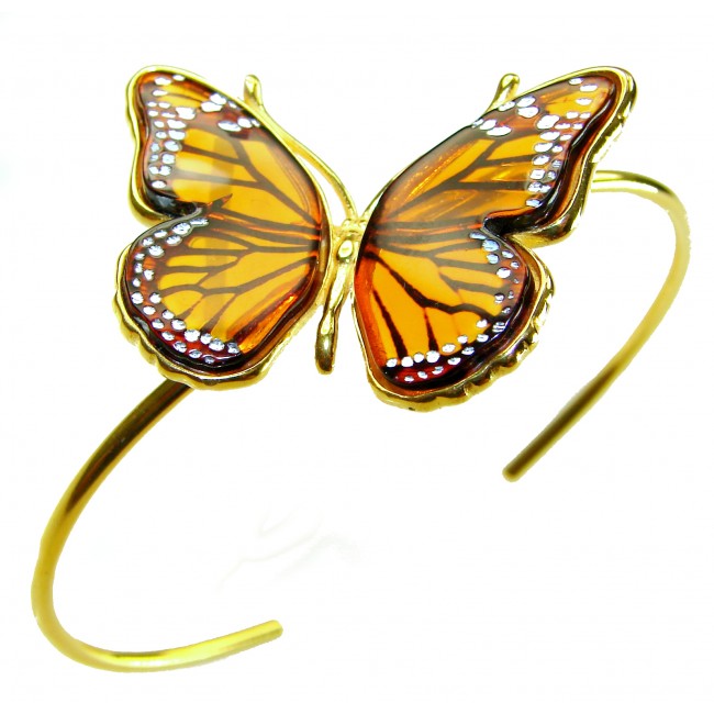Golden Butterfly Genuine carved Baltic Amber .925 Sterling Silver dipped in 18K Gold handamde Bracelet - photo 4