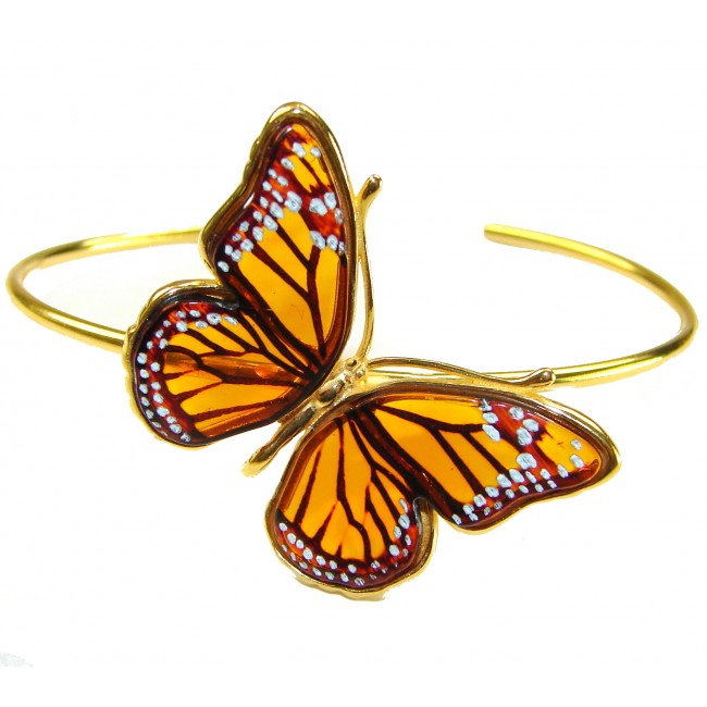 Golden Butterfly Genuine carved Baltic Amber .925 Sterling Silver dipped in 18K Gold handamde Bracelet - photo 3