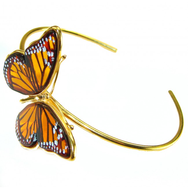 Golden Butterfly Genuine carved Baltic Amber .925 Sterling Silver dipped in 18K Gold handamde Bracelet - photo 2