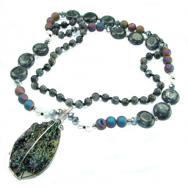 Bohemian Style Huge Genuine 34 inches Titanum Druzy .925 Sterling Silver handmade necklace