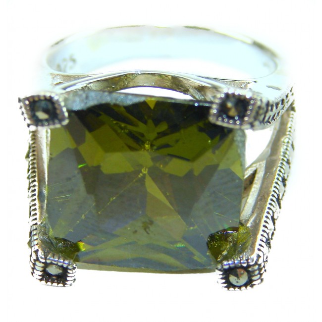 Green Royalty - Huge 28.5 carat Green Tourmaline .925 Sterling Silver handcraftedv STATEMENT ring; s. 7 1/4