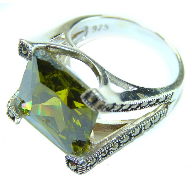 Green Royalty - Huge 28.5 carat Green Tourmaline .925 Sterling Silver handcraftedv STATEMENT ring; s. 7 1/4