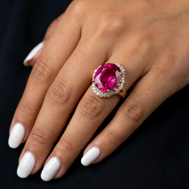 Bella Rosa Natural 18.8 carat Pink Tourmaline .925 Sterling Silver dipped in 22K Rose Gold handmade Statement Ring size 5
