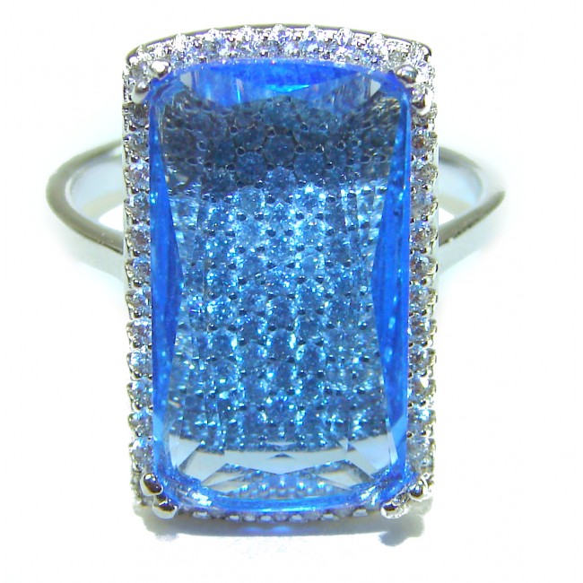 6.5 carat authentic Swiss Blue Topaz .925 Sterling Silver handmade Statement Ring size 7 1/4 - photo 3