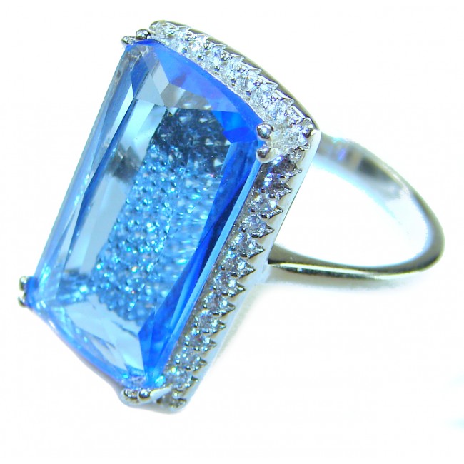 6.5 carat authentic Swiss Blue Topaz .925 Sterling Silver handmade Statement Ring size 7 1/4 - photo 1