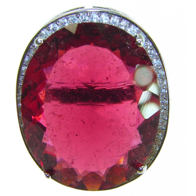 Natural 35.9 carat Red Topaz .925 Sterling Silver handmade Statement Ring size 7