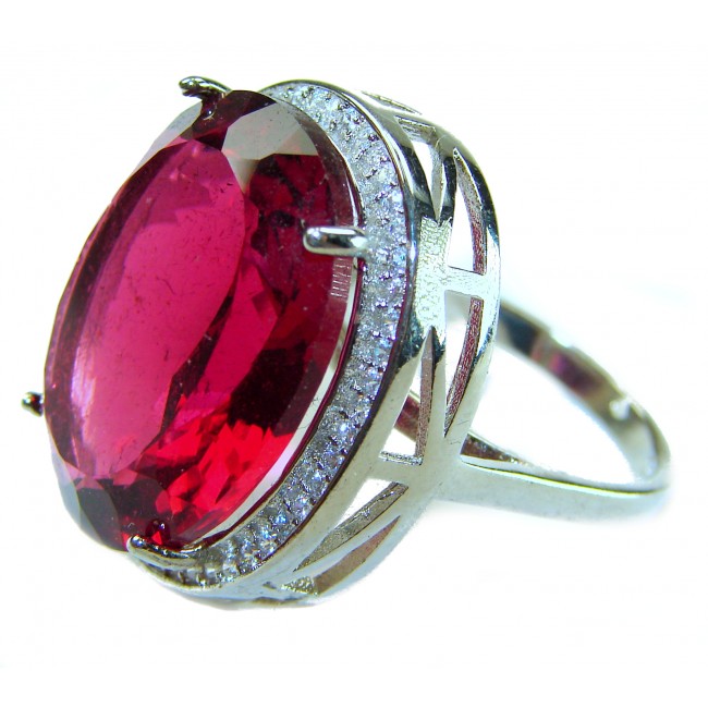 Natural 35.9 carat Red Topaz .925 Sterling Silver handmade Statement Ring size 7