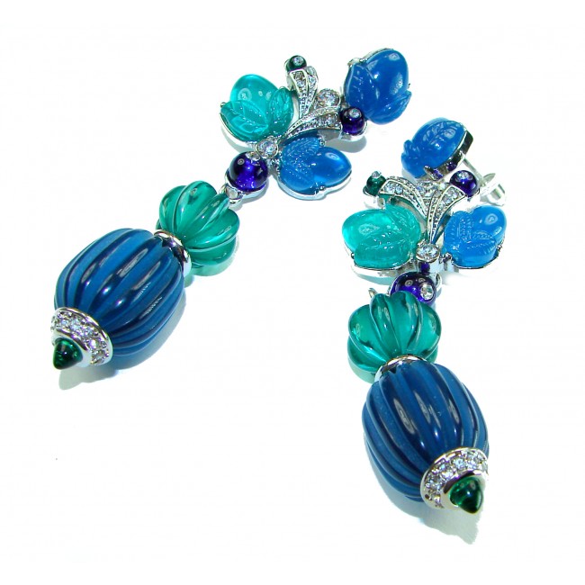 Acqua di Parma - Very Unique 60.5 carat Emerald Sapphire .925 Sterling Silver handcrafted earrings - photo 3