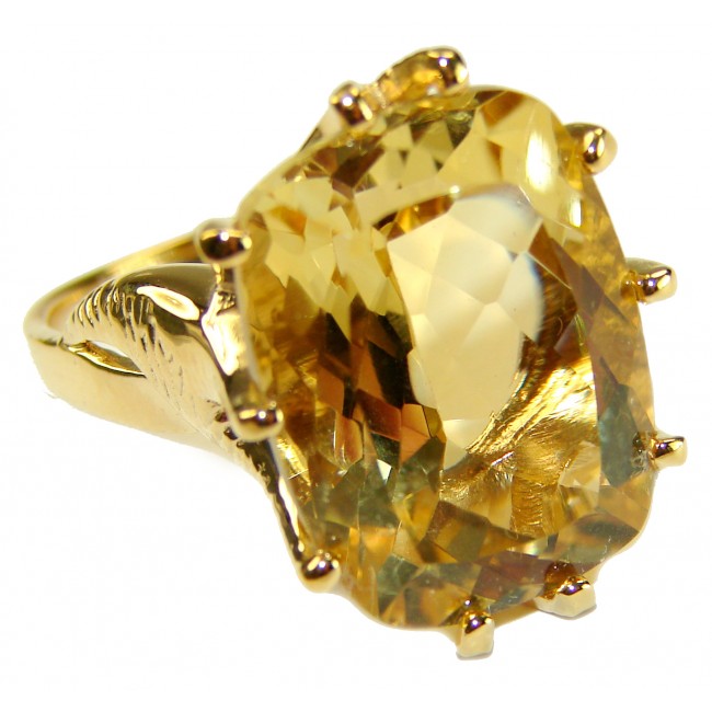 18.8 carat Genuine Heliodor 14K Gold over .925 Sterling Silver handcrafted ring size 10