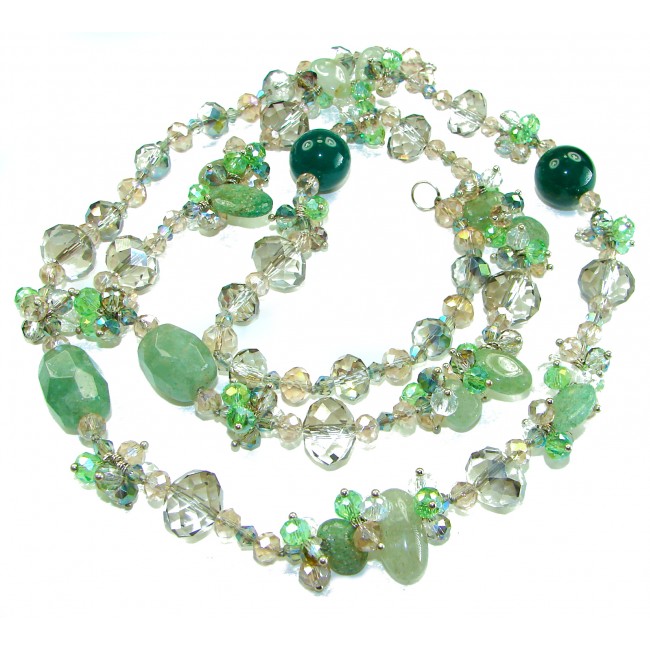 Back to Nature Huge Aventurine Fluorite Jade . 925 Sterling Silver handmade necklace