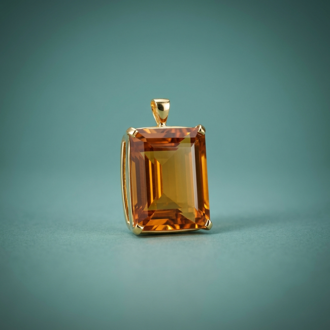 Luxury genuine 55.5 CARAT baquette cut Champagne Topaz .925 Sterling Silver dipped in 18K Gold handmade Pendant - photo 1