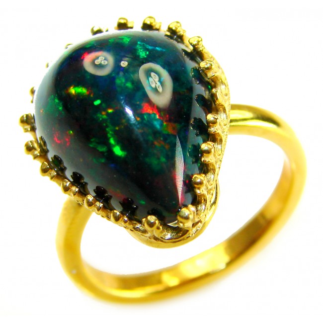 A COSMIC POWER Genuine 30.2 carat Black Opal 18K Gold over .925 Sterling Silver handmade Ring size 8 1/2