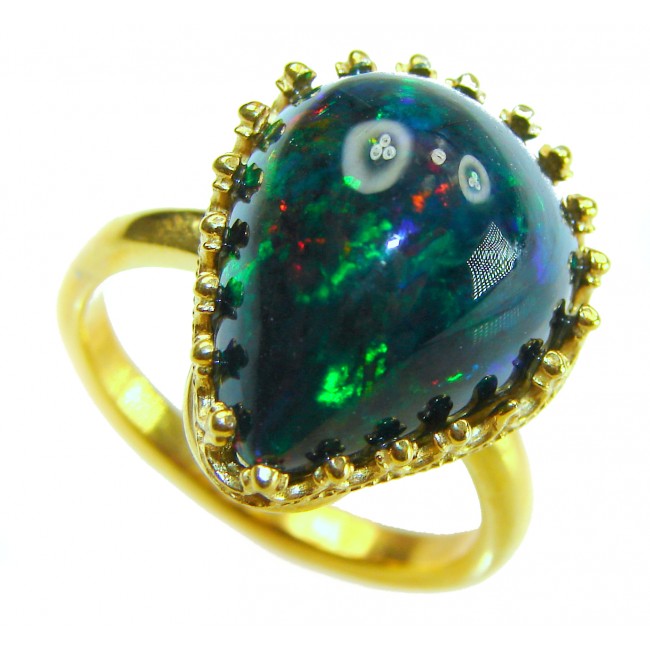 A COSMIC POWER Genuine 30.2 carat Black Opal 18K Gold over .925 Sterling Silver handmade Ring size 8 1/2