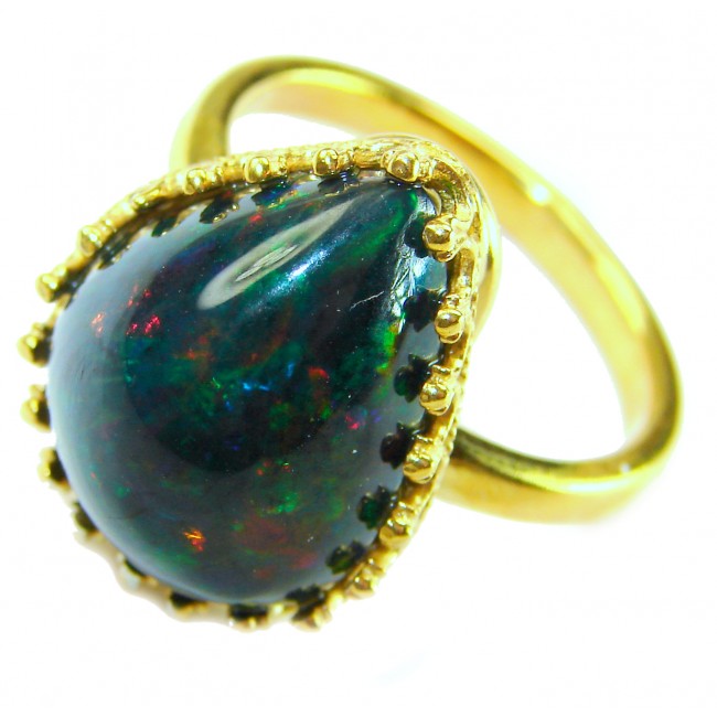 A COSMIC POWER Genuine 30.2 carat Black Opal 18K Gold over .925 Sterling Silver handmade Ring size 8 1/2