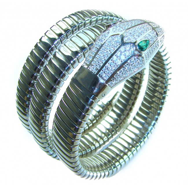 SERPENTINE Precious Snake Genuine 4.2 carat Emerald 925 Sterling Silver handcrafted Bracelet