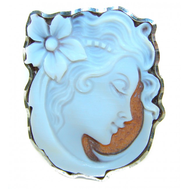 Italy made Exquisite real Cameo from Sea Shell 18K Gold over .925 Sterling Silver handcrafted Statement ring; s. 7 ADJUSTABLE