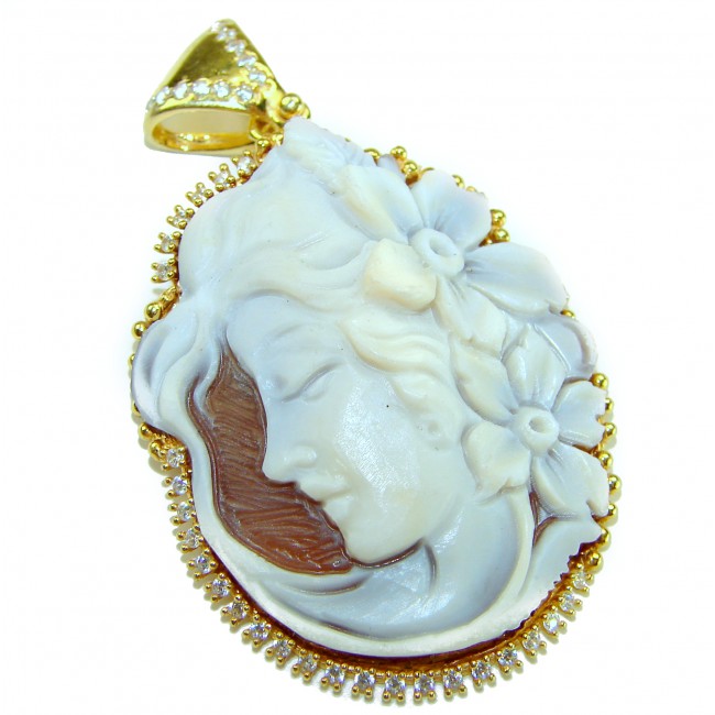 Exquisite vintage style Cameo from Sea Shell 18K Gold over .925 Sterling SilverMade in Italy Statement pendant