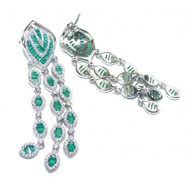 ART DECO - Magnificent Jewel 12.5 carat Emerald .925 Sterling Silver handcrafted incredible earrings - photo 2