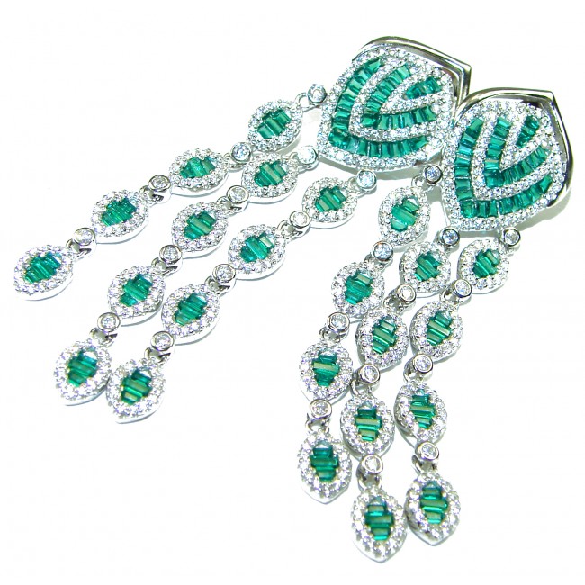ART DECO - Magnificent Jewel 12.5 carat Emerald .925 Sterling Silver handcrafted incredible earrings - photo 1