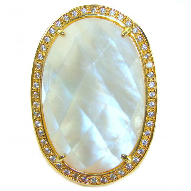 Luxurious Blister Pearl 1.03 carat lab. grown diamonds 18K Gold over .925 Sterling Silver brilliantly handcrafted ring s. 5 1/4 - photo 3