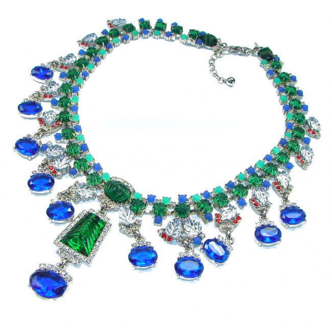 Giovanna 82.2 carat authentic Emerald rhodium over .925 Sterling Silver handcrafted Statement necklace