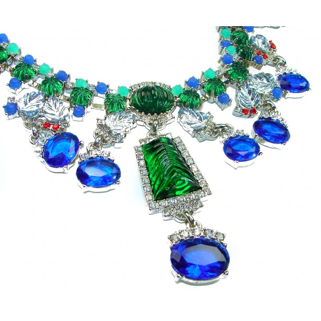 Giovanna 82.2 carat authentic Emerald rhodium over .925 Sterling Silver handcrafted Statement necklace