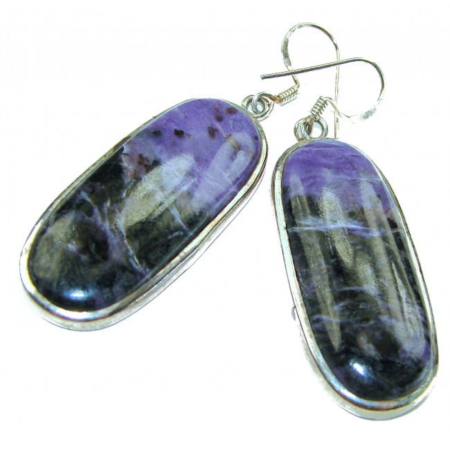 Precious genuine Siberian Charoite .925 Sterling Silver handmade earrings