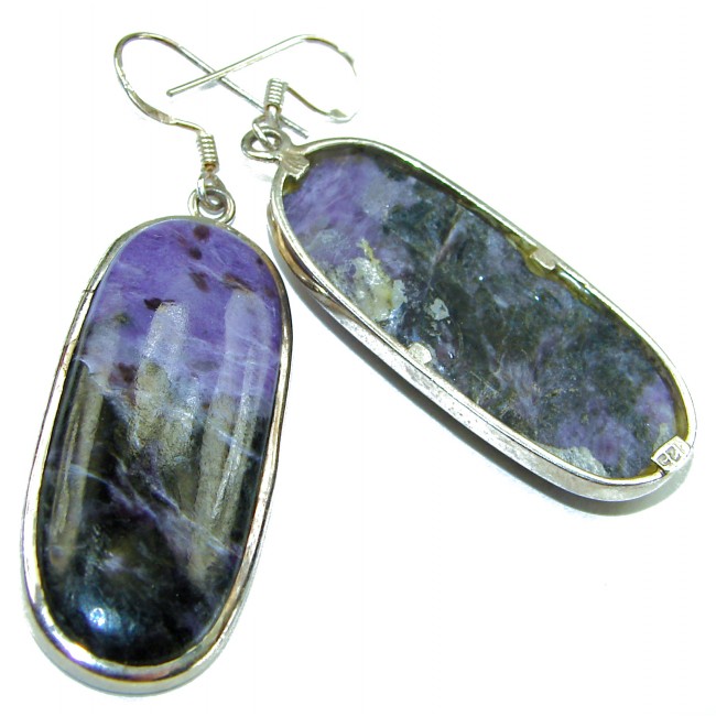 Precious genuine Siberian Charoite .925 Sterling Silver handmade earrings
