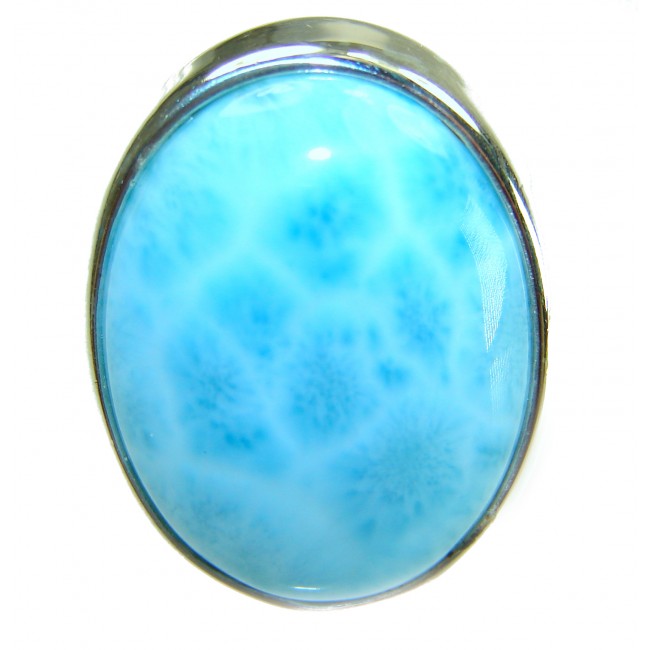 Large 35.9 carat Blue Perfection Blue Larimar .925 Sterling Silver handmade Large ring size 7 - Stone close-up of 35.9 carat Blue Larimar in .925 Sterling setting.