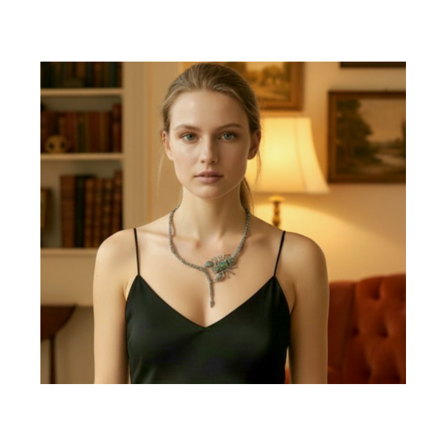 Large SCORPIO Genuine Ruby Emerald Marcasite .925 Sterling Silver handmade handcrafted Necklace