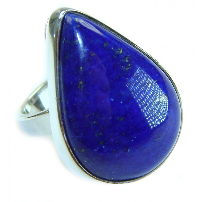 Natural 19.5 carat Lapis Lazuli .925 Sterling Silver handcrafted ring size 8 adjustable