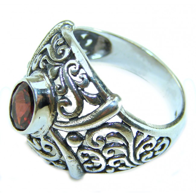 4.5 carat oval cut Red Garnet .925 Sterling Silver handcrafted ring; s. 7 1/4