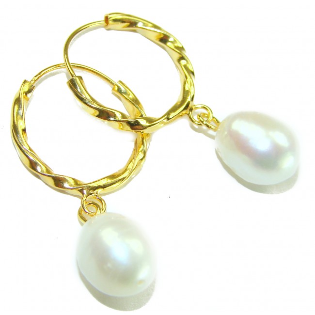 Genuine Pearl 14K Gold over .925 Sterling Silver handcrafted Statement Earrings