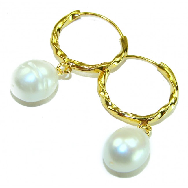 Genuine Pearl 14K Gold over .925 Sterling Silver handcrafted Statement Earrings