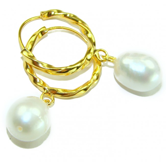 Genuine Pearl 14K Gold over .925 Sterling Silver handcrafted Statement Earrings