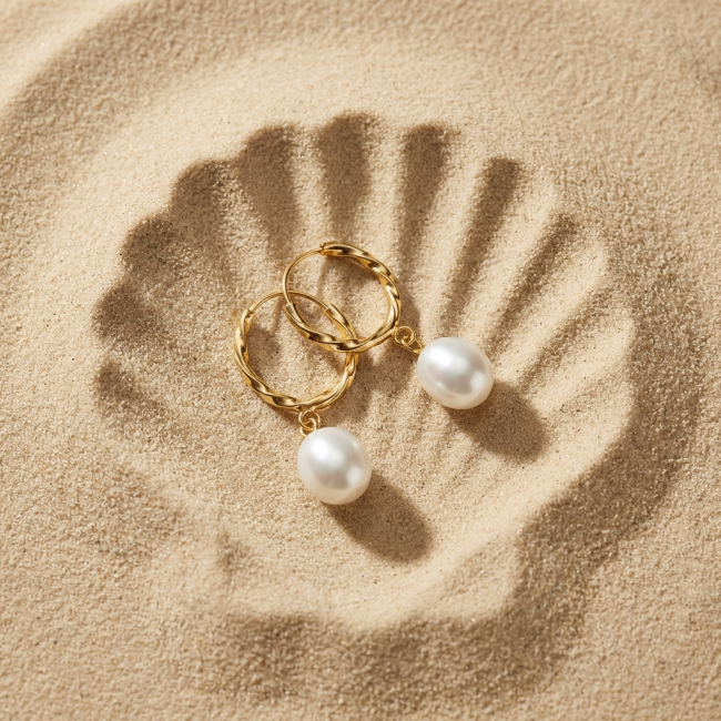 Genuine Pearl 14K Gold over .925 Sterling Silver handcrafted Statement Earrings